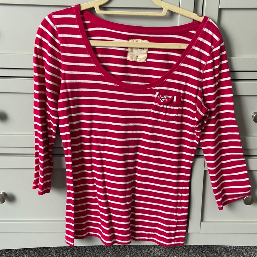 Hollister Pink & White Striped Quarter Length